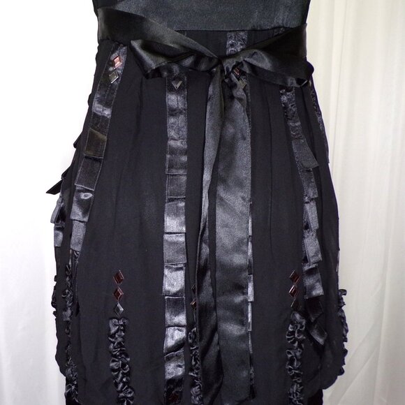 Sue Wong Nocturne Dress sz 4 Black Silk Halter Ribbon Steampunk Goth Whimsigoth - Picture 8 of 10